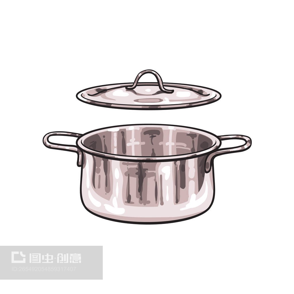 矢量金属铬锅素描卡通孤立vector metal chrome pot sketch cartoon isolated